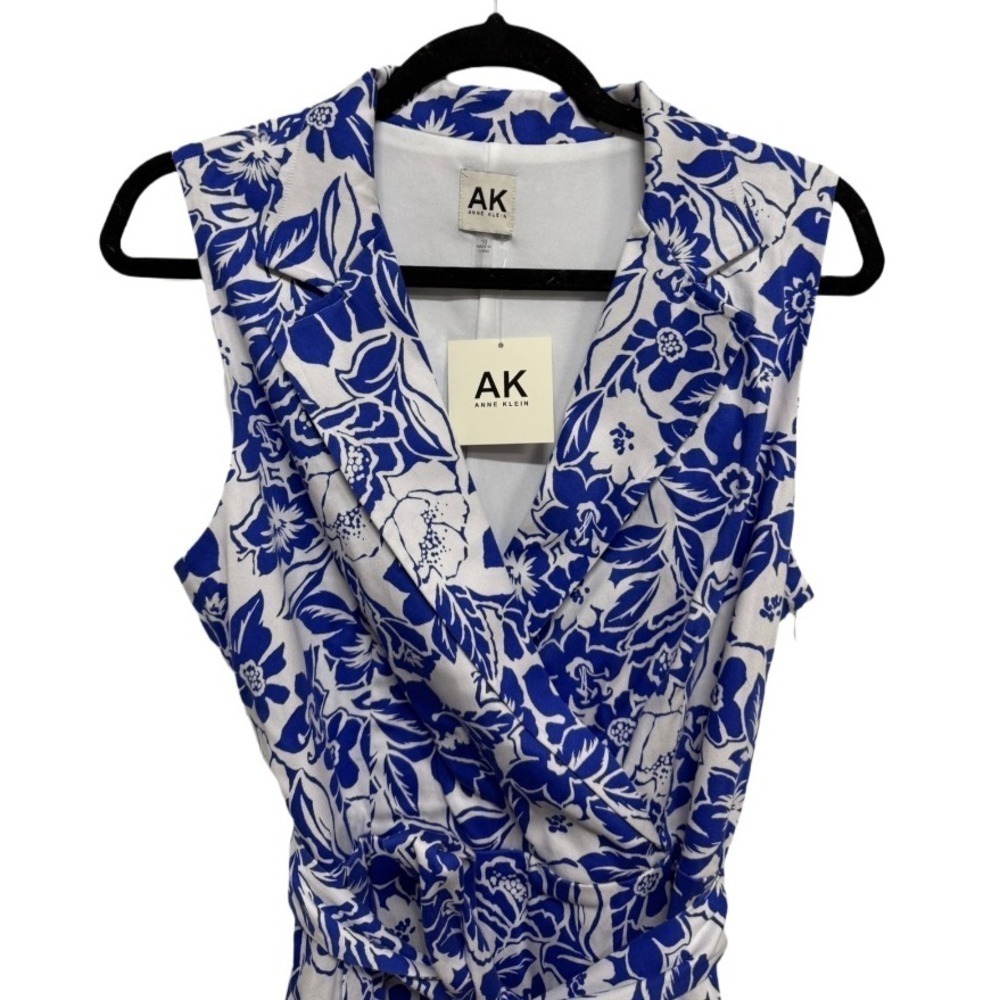 Anne Klein Blue Floral Tea Ruffled Tie Waist Dress  Size 10 NWT - Picture 2 of 5
